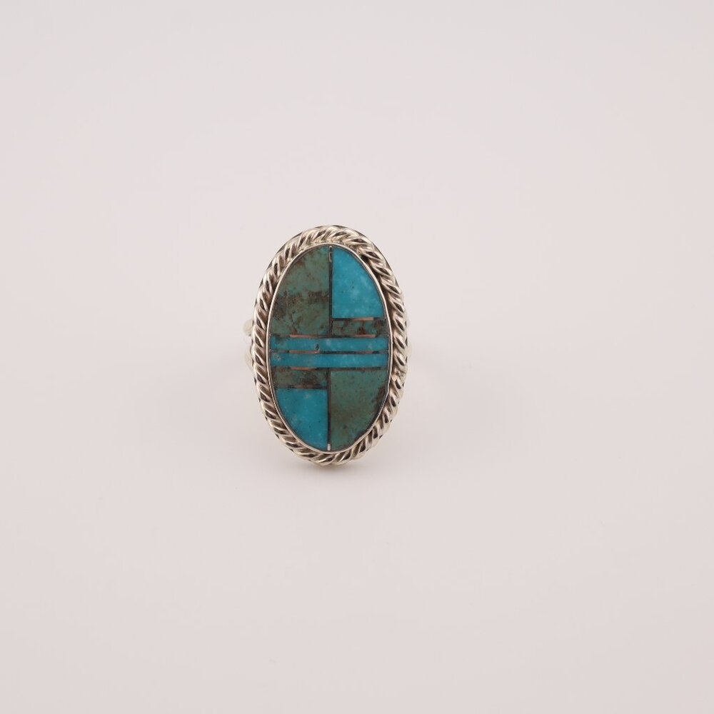 Navajo Sonoran and AZ Blue Turquoise Inlay Ring‎ Signed Handmade NA Sz 8.25US** - Picture 3 of 14